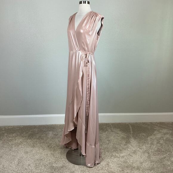 Metallic Satin High Low Wrap Evening Gown Pink Size 6 by AQUA Sleeveless Formal - Picture 2 of 14